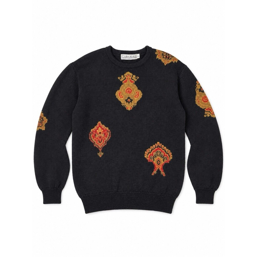 Vintage I Collectibles 100% Wool Sweater Black Tapestry Motif Size M Hong Kong